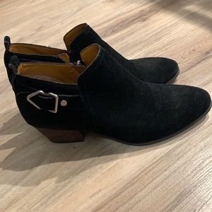 Franco Sarto western style low heel suede booties with buckle
